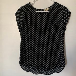 Black floral top, keyhole back